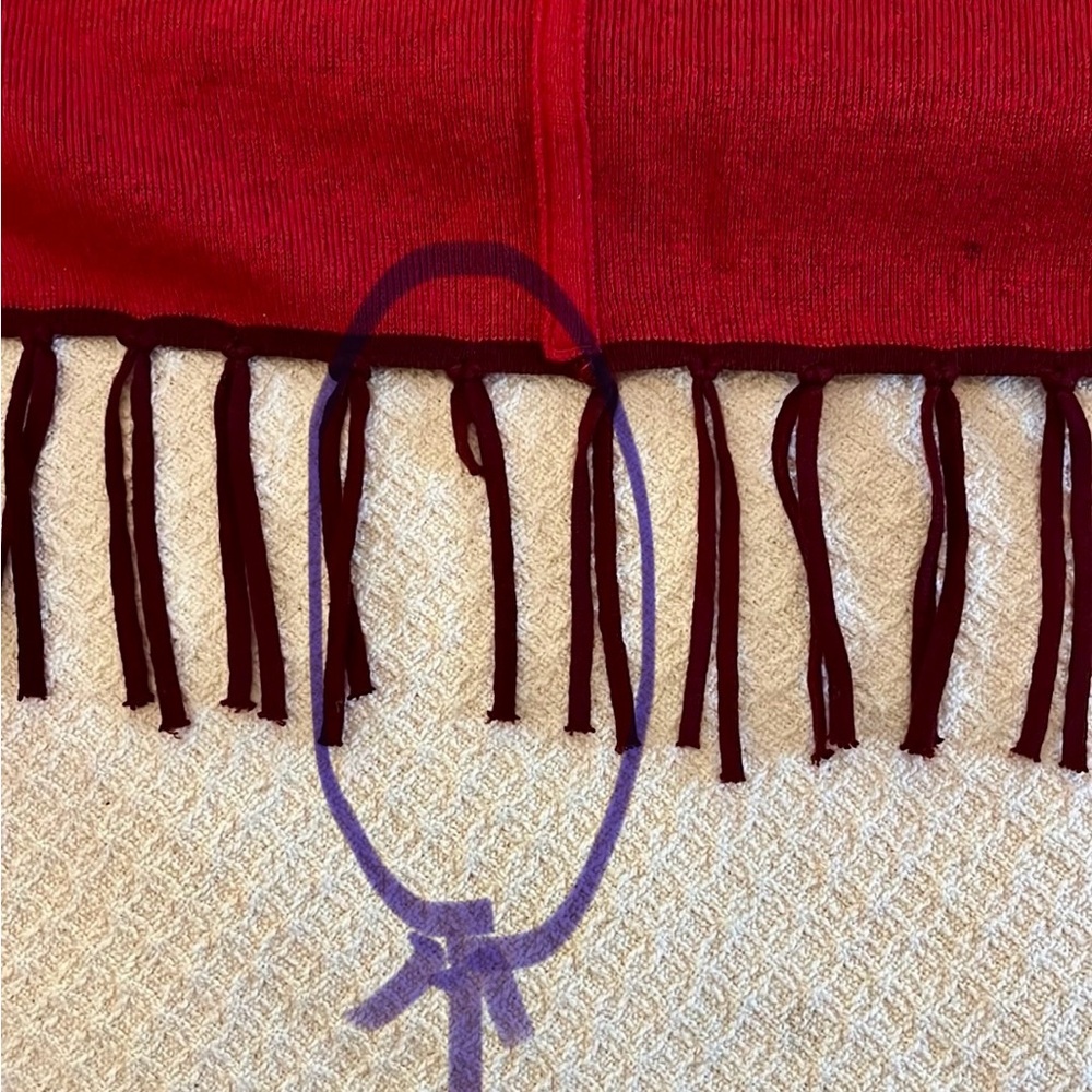 Chicos one size sweater poncho with fringe, plum outside, raspberry inside, warm - Picture 9 of 9